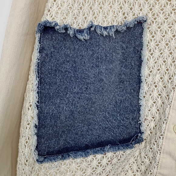 Tiffany & Tomato Knitted Crochet Denim Patch Blouse Shirt - Picture 5 of 10